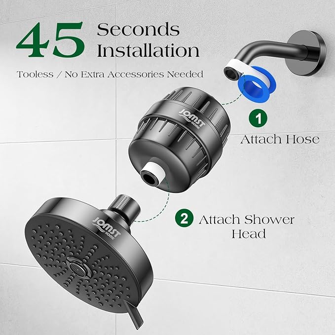 Filtered Shower Head COMBO – for Healthier Skin & Hair | 3 Mode High Pressure Shower Heads with 25-Stage Filtration | Removes 99.947% Chlorine & Heavy Metals (Matte Black)
