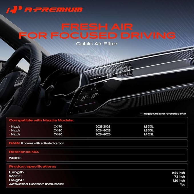A-Premium Cabin Air Filter Compatible with Mazda CX-70 CX70 2025-2026 3.3L, CX-90 CX90 2024-2026 2.5L 3.3L