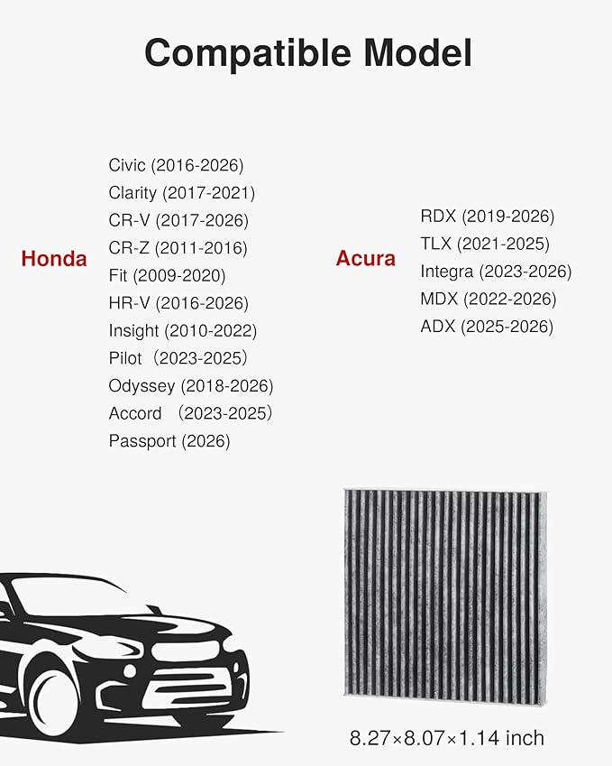 Puroma 1 Pack Cabin Air Filter with Activated Carbon Replacement for CP182, CF11182, Compatible with Honda CR-V, Civic, Accord, Odyssey, HR-V, Clarity, CR-Z, Fit, Insight, Acura MDX, RDX, TLX, Integra