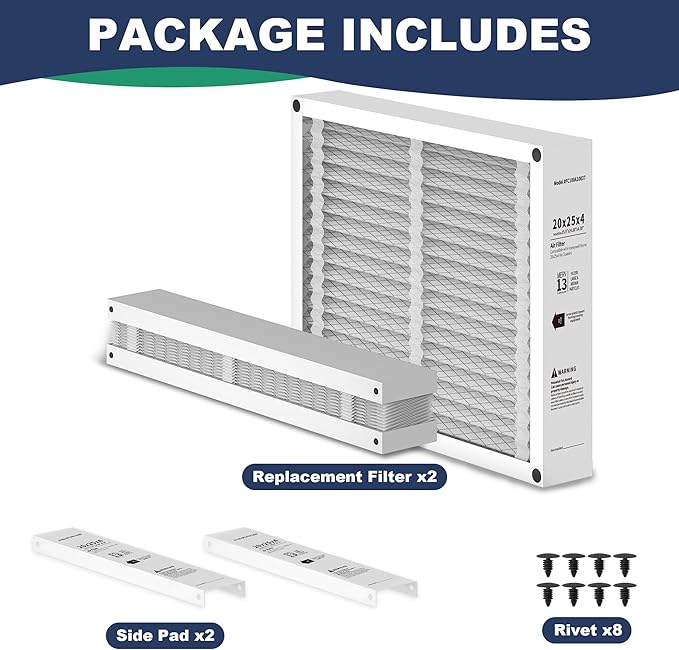 2Pack 20x25x4 AC Furnace Air Filter Compatible with Honeywell FC100A1037, MERV 13 HVAC Filter Replacement, Actual Size:19.94"x24.86"x4.38"