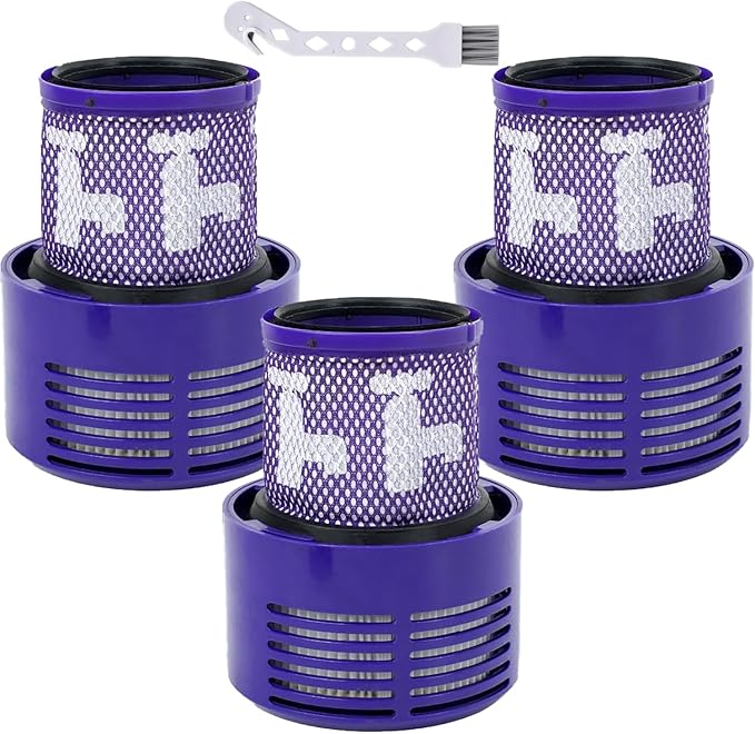V10 Vacuum Filter Replacement for Dyson V10 Cyclone Series, V10 Animal, V10 Absolute, V10 Total Clean, SV12, Part No. 969082-01 (3 Pack Filters and 1 Cleaning Brush)