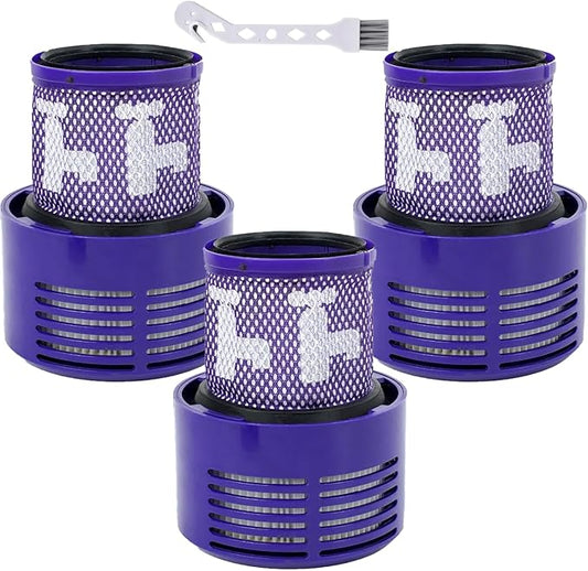 V10 Vacuum Filter Replacement for Dyson V10 Cyclone Series, V10 Animal, V10 Absolute, V10 Total Clean, SV12, Part No. 969082-01 (3 Pack Filters and 1 Cleaning Brush)