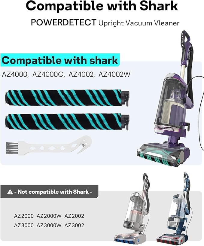Leemone AZ4002 Soft Brushrolls Replacement Accessories for Shark AZ4000 AZ4000C AZ4002 AZ3901 POWERDETECT Upright Vacuum Cleaner, 2 Brush rolls, 1 Cleaning Brush, 3 Pack