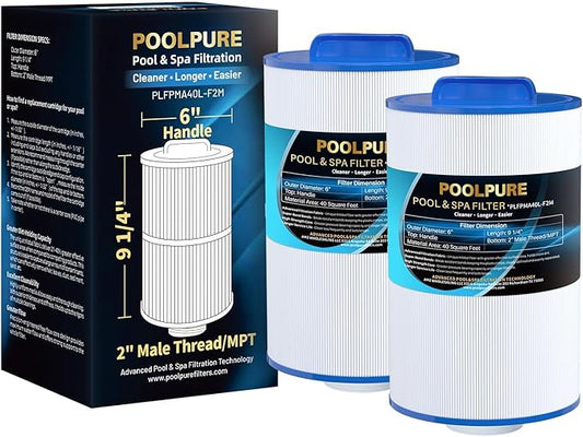 POOLPURE Replacement Spa Filter for PMA40L-F2M, Master Spas Twilight X268365, X268543, Unicel 6CH-402, 2" Male Thread/MPT Hot Tub Filter (2)
