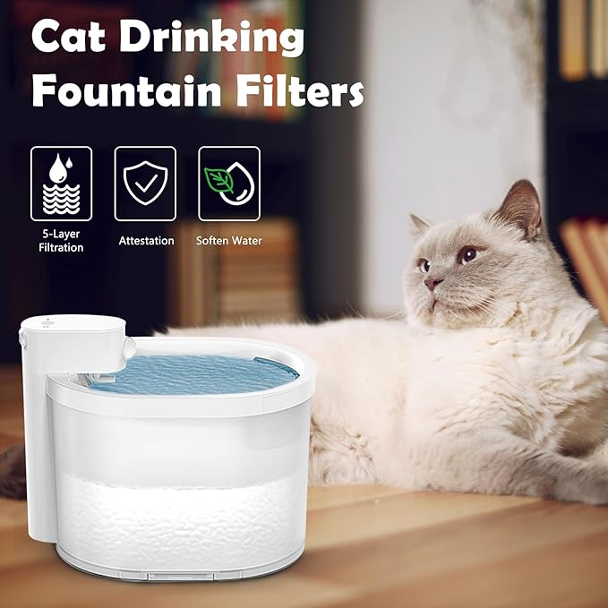 8 Pack Cat Water Fountain Filter & 10 Pack Replacement Filter Sponges Compatible with Uahpet Water Fountain 67oz/2L Automatic Pet Fountain,Pack of 18