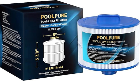POOLPURE 8CH-950 Replacement for 10-2785 Bullfrog Spa Filter, PBF35, PBF50-F2S, Filbur FC-0536, Excel Filters XLS-834, Aladdin 15052, Baleen AK-90311, 2" SAE Thread Bull Frog Spa Filter 1PACK