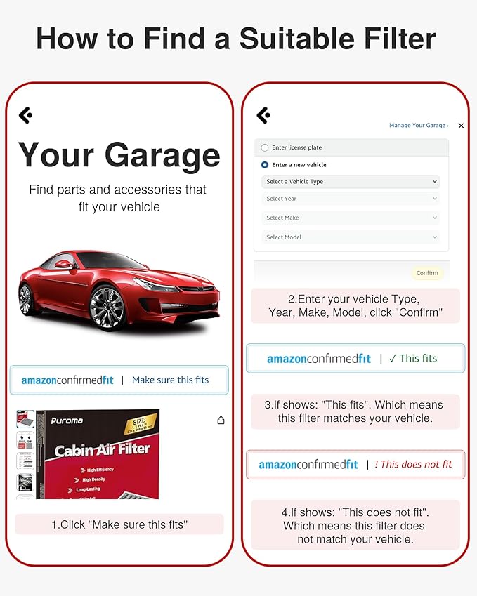 Puroma Cabin Air Filter, Replacement for CP374, CF10374, CAF1765, CAF7765, Tacoma, Dodge Dart, Pontiac Vibe, 87139-YZZ09 and 88508-04010, Chrysler: 68164981AA