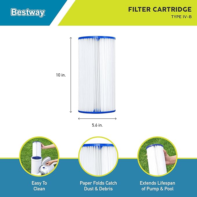 Bestway Flowclear Type IV or Type B Replacement Cartridge Filter for Above Ground Swimming Pool with 2500 Gallon Per Hour Filter Pump (3 Pack)