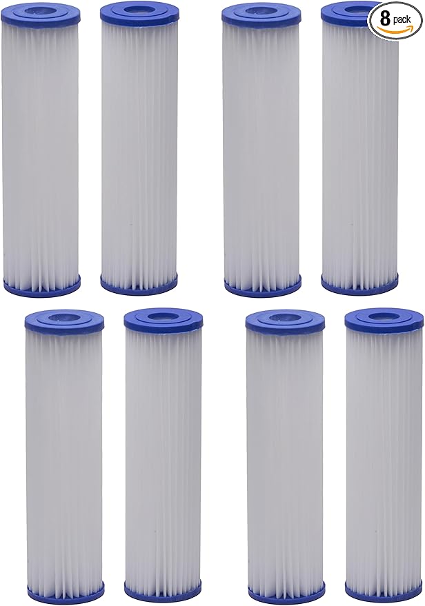 EcoPure EPW2P Pleated Universal Whole Home Water Filter, Fits Standard Capacity Systems, NSF Certified, 30 Micron Reduces Sediment, Sand, Dirt & Rust – 3-Month Life per Filter,4 Count (Pack of 8)