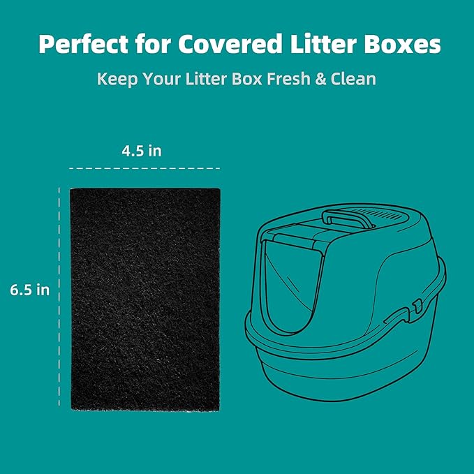 MEDUWEDU 10-Pack 4.5" x 6.5" Carbon Filter Pads for Covered Cat Litter Boxes – Odor Control Replacement Liners for Enclosed Litter Systems