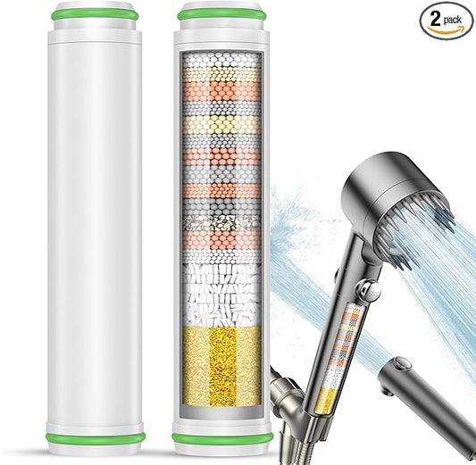 Pweran Shower Filter for Handheld Shower Head, 2 Pack 18 Stage Replacement Filters for Hard Water Remove Chlorine and Harmful Substances