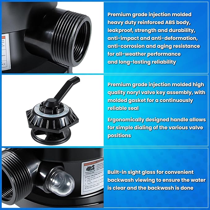 E-cowlboy 262506 1-1/2-Inch 6-Way Clamp Style Multiport Valve Top Mount for Tagelus/Sta-Rite Cristal-Flo II/Meteor/Sand Dollar/StarBright Pool and Spa Sand Filter Black