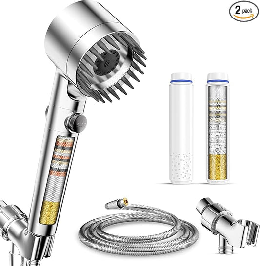 PWERAN Filtered Shower Head with Handheld, 3+1 Spray Modes High Pressure Shower Head with 2-PCS Filters for Hard Water Remove Chlorine, Detachable Showerhead with ON/OFF Switch for Pet Bath (Chrome)