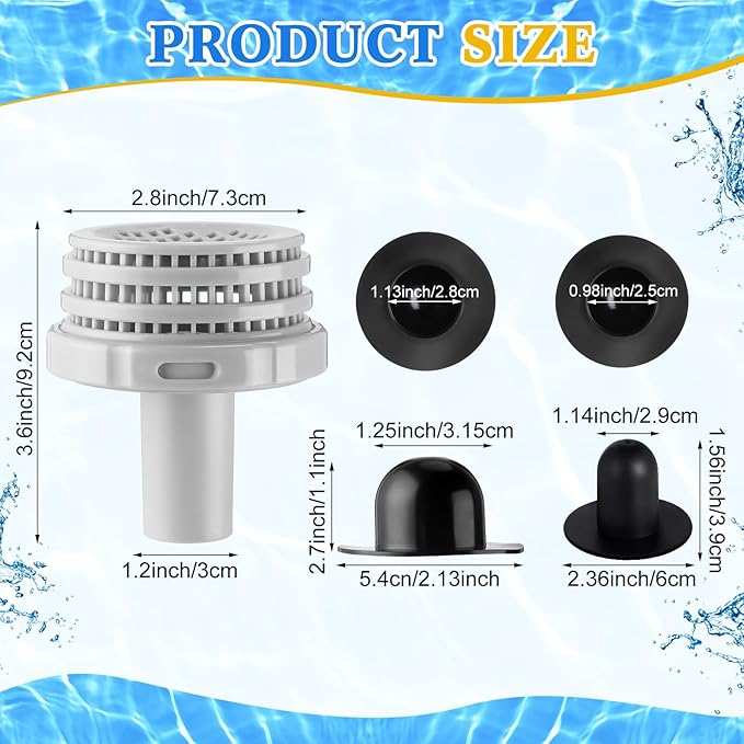 Pushglossy 3 Set Swimming Pool Water Jet Connectors Replacement Parts Kit with Pool Inlet and Outlet Strainers & Filter Hole Plugs for 25022e, 1.25 Inch Fittings, Above Ground Pools (Gray)