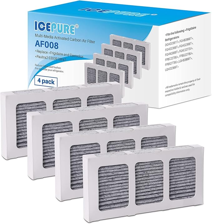 ICEPURE Refrigerator Air Filter Replacement for Pureair Ultra 2, Pure Air Ultra 2, Pureair Ultra ii, Electrolux 242047805 5303918847 PAULTRA2 PD00044143 PS12364179 EAP12364179 AP6285787 4582822, 4PACK
