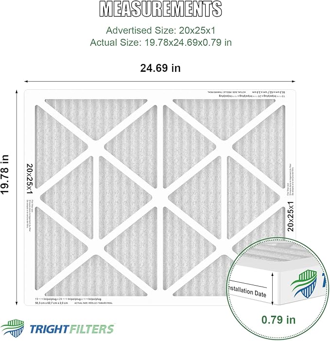 TRIGHTFILTERS 20x25x1 Air Filter 6 Pack, Durable MERV 8 Pleated Home HVAC AC Furnace Filters, Lightweight Compact Air Conditioner Filter Replacement