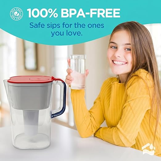 Limited Edition HOMEWATER 10-Cup Pitcher Filter (Red, White and Blue America Pitcher) – BPA-Free, High-Capacity 2.4L Fast-Flow Carbon Filter, Easy Pour, Locking Lid, Dishwasher-Safe