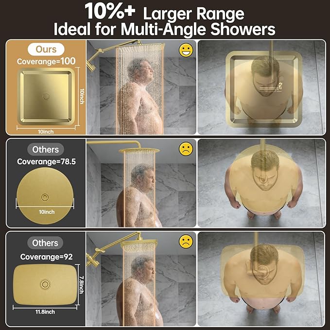 Veken All Metal 10" Brushed Gold Shower Head with Handheld, Luxurious Square Double Rain Shower Heads with Spray Combo, Dual High Pressure Detachable Rainfall Showerhead with Extension Arm, Long Hose