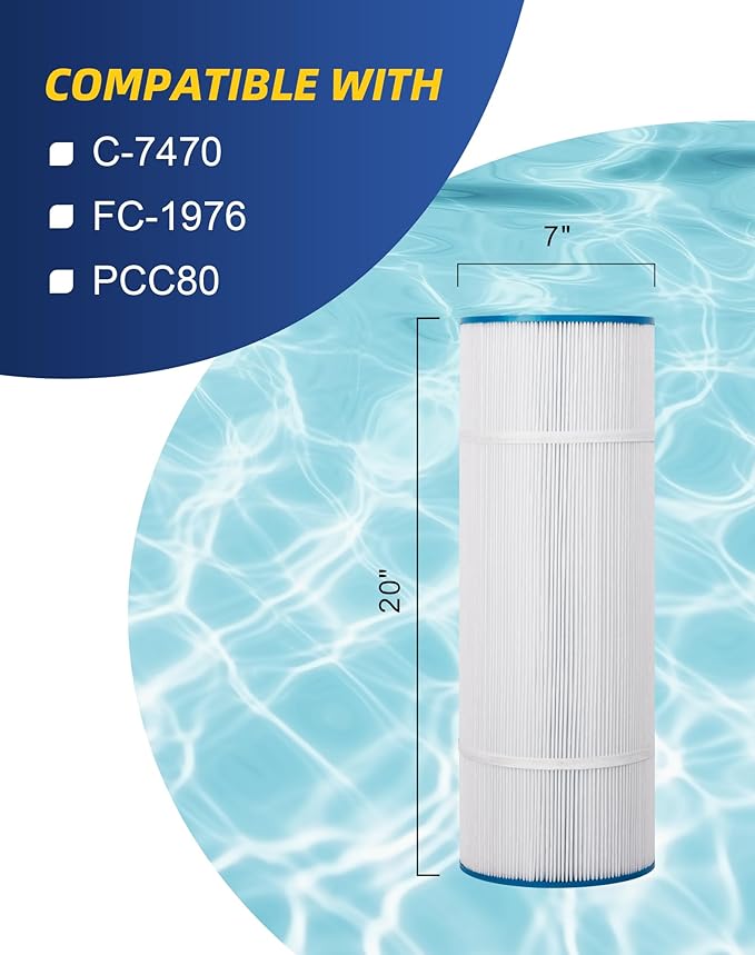 ZOTEE PCC80-PAK4 Replacement Pool Filter Cartridge for PCC80, C-7470,PLFPCC80, Darlly 70804,Clean and Clear Plus 320, Filbur FC-1976, 20"x7" Pool Filter, 4 Pack