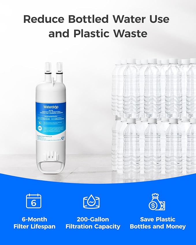 Waterdrop EDR1RXD1 Replacement for Everydrop® Filter 1, W10295370A, EDR1RXD1B, P8RFWB2L, P4RFWB, Kenmore® 46-9081, 46-9930, WD-F38 Refrigerator Water Filter, 6 Pack
