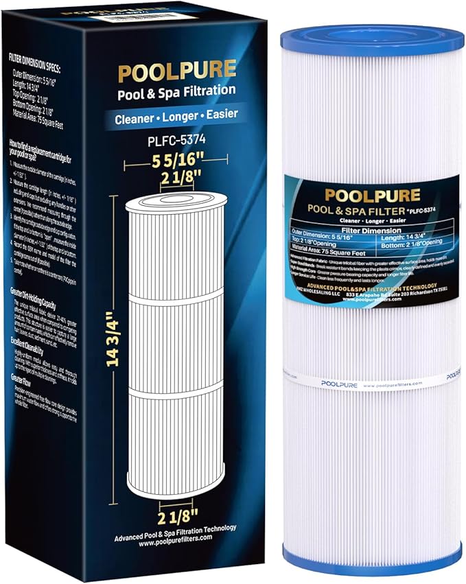 POOLPURE C-5374 Spa Filter Replaces Unicel C-5374, Pleatco PLBS75, Filbur FC-2971, 107092, R173600, 303433, 817-0015, Leisure Bay S2/GS Spa 75 sq.ft Hot Tub Filter Cartridge, 1pack