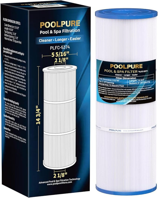 POOLPURE C-5374 Spa Filter Replaces Unicel C-5374, Pleatco PLBS75, Filbur FC-2971, 107092, R173600, 303433, 817-0015, Leisure Bay S2/GS Spa 75 sq.ft Hot Tub Filter Cartridge, 1pack