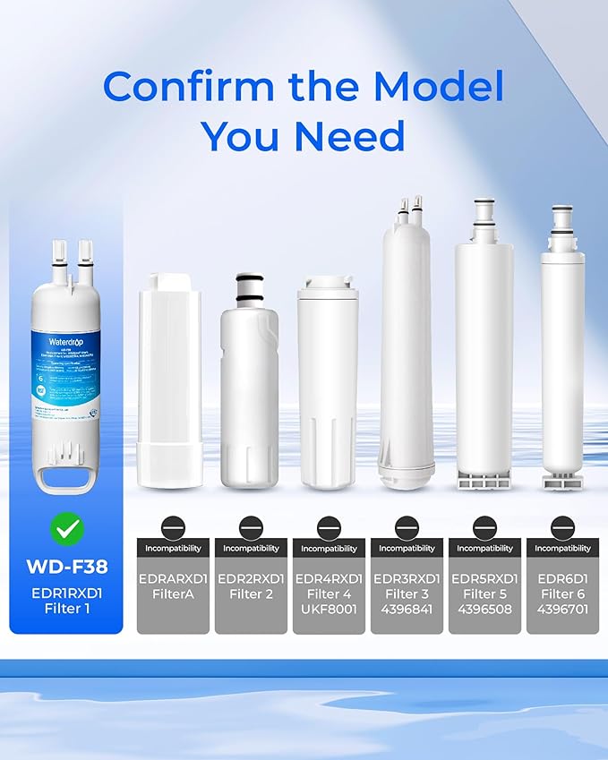 Waterdrop EDR1RXD1 Replacement for W10295370A, Everydrop® Filter 1, EDR1RXD1B, P8RFWB2L, P4RFWB, Kenmore® 46-9081, 46-9930, WD-F38 Refrigerator Water Filter, 1 Filter