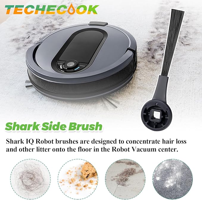 Replacement Parts for Shark Robot Vacuum R101AE RV1001AE AV911S RV2001WD RV1100SRUS RV1100VRUS by Techecook - Includes 6 x Side Brushes, 3 x Filters,1 x Main Rolling Brush and 1 x Cleaning Brush