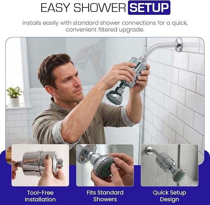 Crystal Quest Shower Filter with Head, Shower Head Filter for Hard Water, Shower Water Filter Removes Chlorine, Chloramines & VOCs, Filter Shower Head, Improves Skin & Hair, Long-Lasting - Chrome