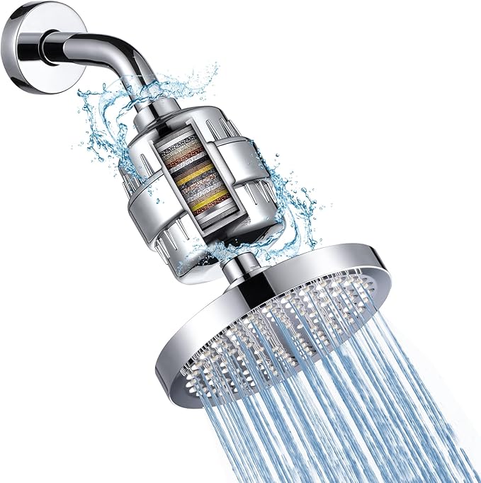 Iopsk Filtered Shower Head with 23 Stage Water Softner,High Pressure Shower Filter Head for Hard Water,Powerful Shower Head with Filters,Reduces Chlorine and Heavy Metals(6" Round,Polished Chrome)