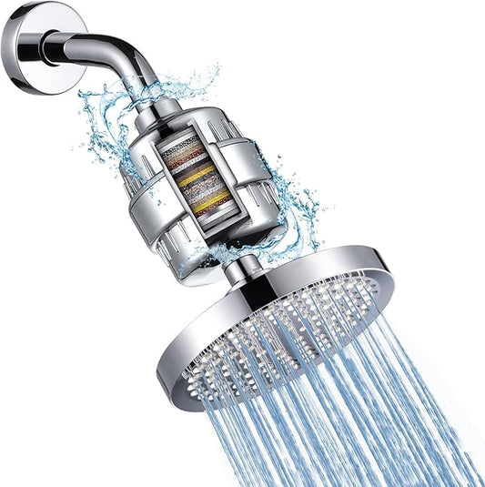 Iopsk Filtered Shower Head with 23 Stage Water Softner,High Pressure Shower Filter Head for Hard Water,Powerful Shower Head with Filters,Reduces Chlorine and Heavy Metals(6" Round,Polished Chrome)