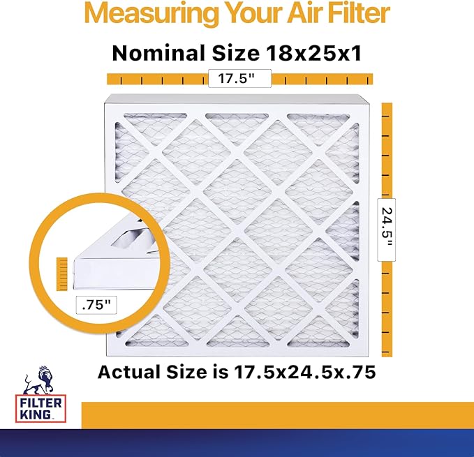 Filter King 18x25x1 Air Filter (MERV 13) (4-Pack) Dust & Allergy Control AC Furnace Filters, MADE IN USA, HVAC, Pleated, Electrostatic (Actual Size: 17.5 x 24.5 x .75)