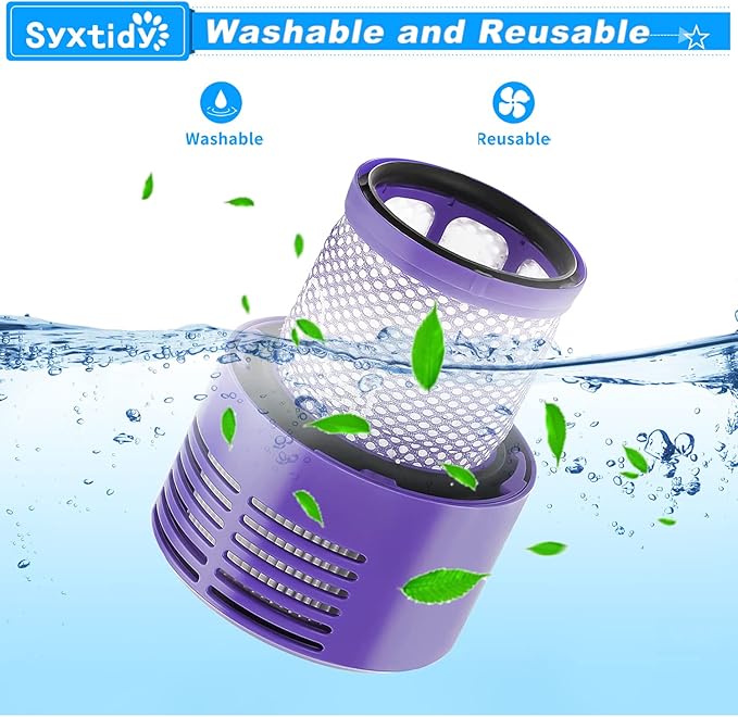 V10 Filter Replacement for Dyson V10 Cyclone series, V10 Absolute, V10 Animal, V10 Total Clean, Part No.969082-01, Purple,2 Pack Filters and 1 Clean Brush