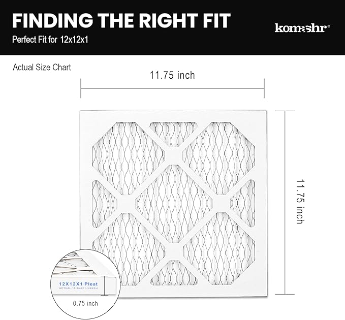 12x12x1 Air Filter MERV 13 (6-Pack), HVAC/Furnace AC Filter Replacement, Dust Defense–Comparable with MPR 1500-1900 & FPR 10 (Actual 11.75x11.75x0.75)