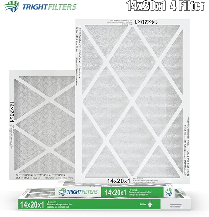 TRIGHTFILTERS 14x20x1 Air Filter 4 Pack, MERV 8 Pleated Dust Defense Air Filters Replacement Air Conditioner HVAC AC Furnace Filter, Durable and Lightweight
