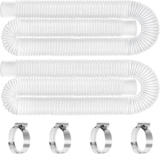 Replacement 1.25 Pool Hoses for Above Ground Pools, 1 1/4" x 59" Long, 2 Pack with 4 Metal Clamps (White)