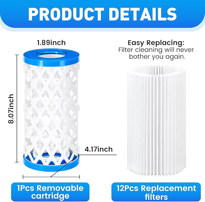 VICAMB 12 Pack Type A/C/III Pool Filter Cartridge Replacement, Compatible with Intex 29000E/59900E, Reusable Outer Shell with Replaceable Inner Filters for Select Above Ground Pool Pumps