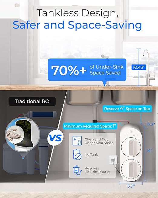 Waterdrop G2 Reverse Osmosis System, 7 Stage Tankless RO Water Filter System, Under Sink Water Filtration System, 400 GPD, 1:1 Pure to Drain, Reduces TDS, USA Tech