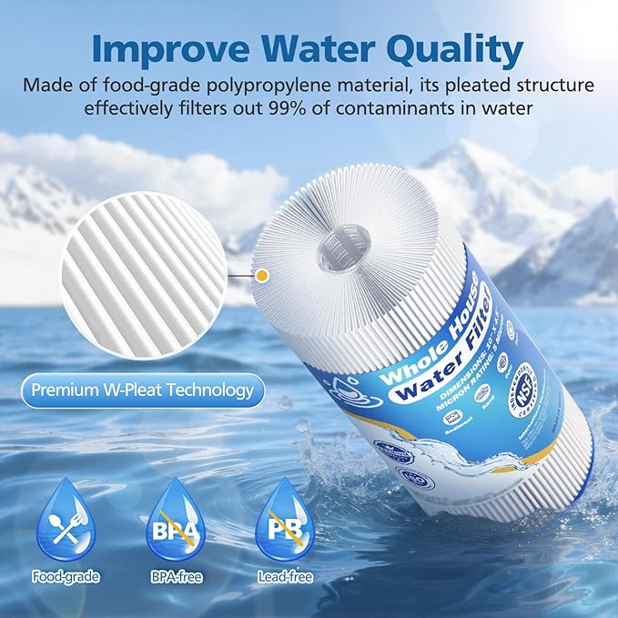 5 Micron 10" x 4.5" Whole House Water Filter Compatible with GE FXHSC, GXWH40L, Plumber W50PEHD, Culligan R50-BBSA, Pentek R50-BB, W10-PR, DuPont WFHDC3001, W50PEHD, High Flow Sediment Filters, 4 Pack