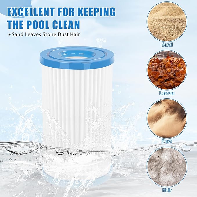 Universal Pool Filter Cartridge Type A/C or III, 12 Pack Reusable Swimming Pool Filter for Above Ground Pools, Efficient Filtration & Keep the Water Clean