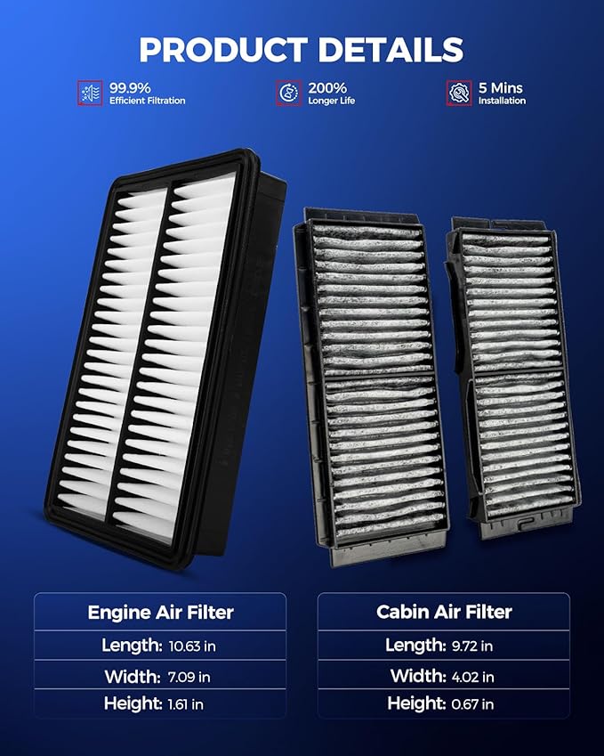 KAX Engine & Cabin Air Filter Kit, Replacement for Mazda 3 2012-2013 2.0L, Replace# CA11259 CF11672