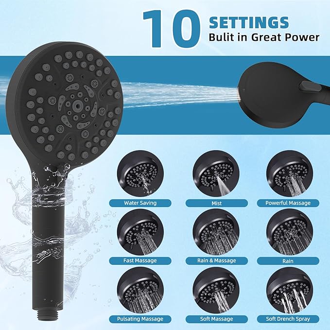 Filtered Shower Head, 10" High Pressure 10-Spray Handheld/Rainfall Shower Head Combo with 20 Stage Shower Filter, 11" Shower Extension Arm, 71" Hose, Shower Head Holder, Oil Rubbed Bronze