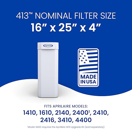 AprilAire 413 Replacement Filter for AprilAire Whole House Air Purifiers - MERV 13, Healthy Home Allergy, 16x25x4 Air Filter (Pack of 8)