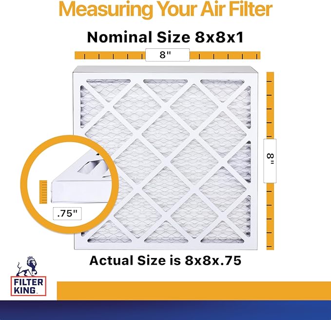 Filter King 8x8x1 Air Filter (MERV 13) (6-Pack) Dust & Allergy Control AC Furnace Filters, MADE IN USA, HVAC, Pleated, Electrostatic (Actual Size: 8 x 8 x .75)