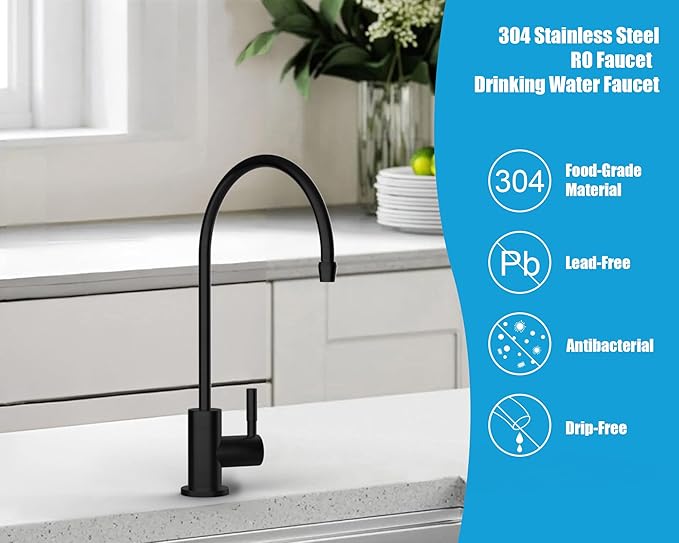 Havin Black Bar Sink Faucet, RO Water Filter Faucet,Drinking Water Faucet fits Most Water Filtration System, Kitchen Reverse Osmosis Faucet, Stainless Steel Filter Tap, Beverage Faucet for Bar Sink