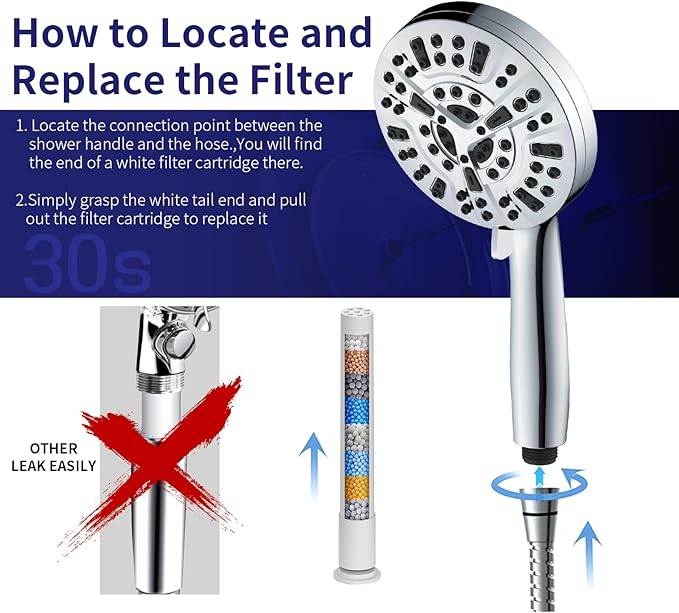 Filtered Shower Head with Handheld - 9 Spray Modes High Pressure Handheld Shower with Filter Spray Combo, Magnetic Shower Heads, With 60-Inch Long Hose