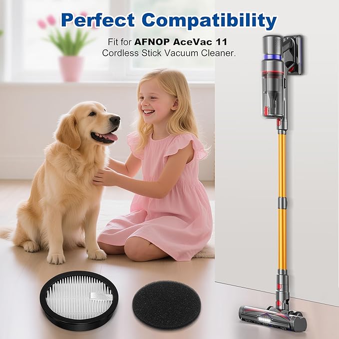 19 Pcs AceVac 11 Filter Replacement Only Compatible with AFNOP AceVac11 Cordless Anti-tangle Stick Vacuum Cleaner for Home with LED Touch Screen, 4 HEPA Filters, 8 Sponge Filters, 1 Cleaning Brush