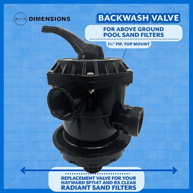 Poolzilla Blue Torrent Backwash Valve SP-714T Replacement Multiport Valve for Hayward Above Ground Pool Sand Filters | 1-1/2-Inch 6-Way | Top Mount | Black
