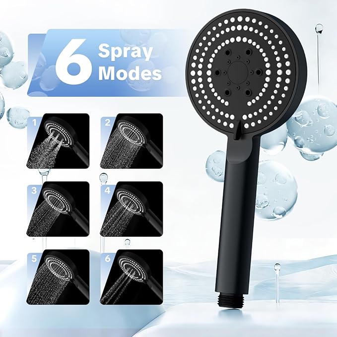 OFFO Filtered Shower Head with Handheld, 20 Stage Shower Head with Filters with 60" Shower Hose & Holder, 4” High Pressure 6-Mode to Remove Chlorine, Matte Black