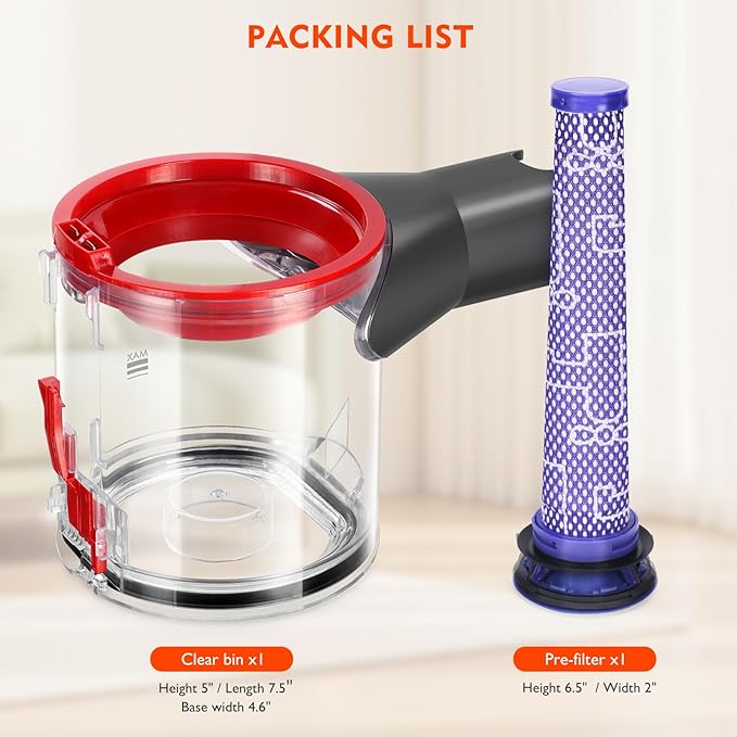 Upgraded V7 V8 Replacement Dust Bin Compatible with Dyson V7 V8 SV10 SV11 Vacuum Cleaner Canister, V7 V8 Dust Bucket Container with Filter Replacement Attachments for Dustbin Part No.967699-01